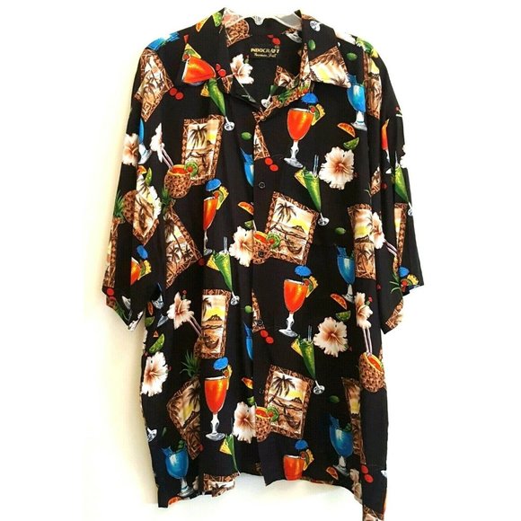 Tiki Cocktail Drink Islands HibiscusHawaiian Shirt Size XXL Bright Colorful